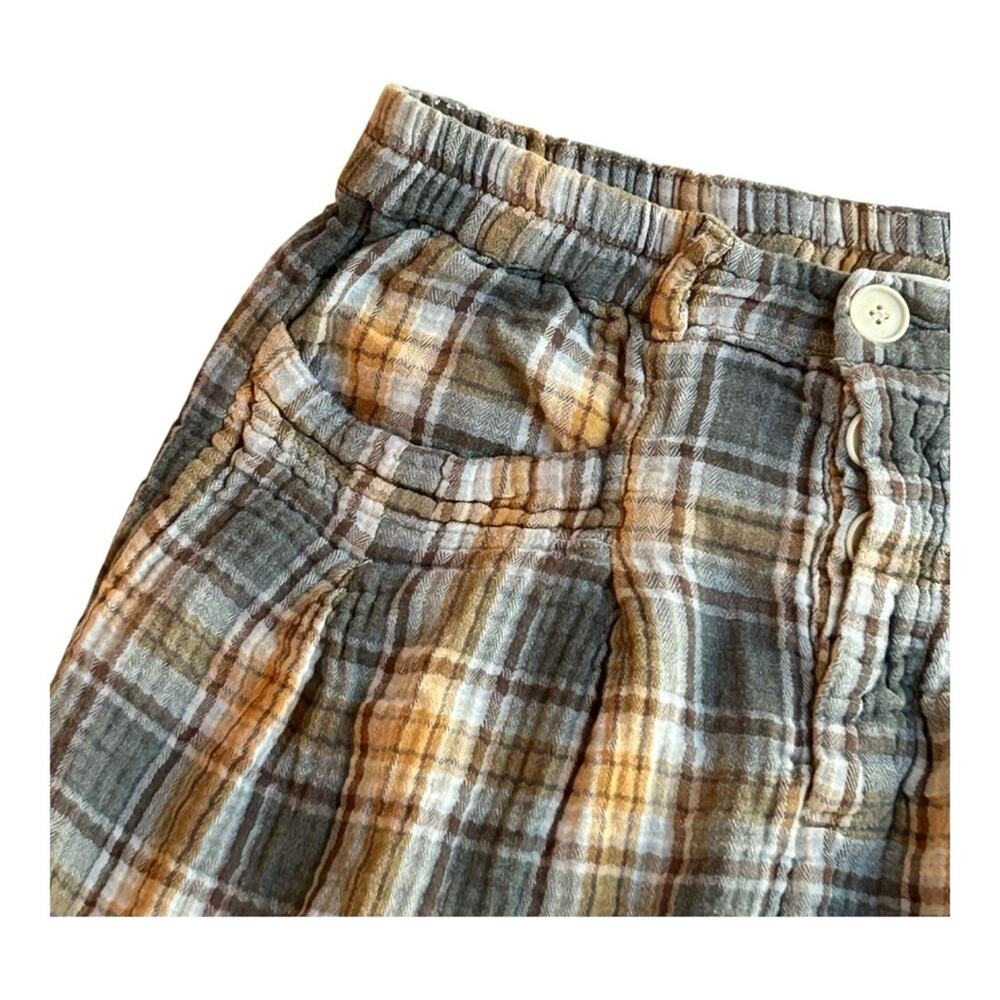 Free People + CP Shades Lourdes Grey, Orange, and Brown Plaid Button Up Pants M - Picture 5 of 12